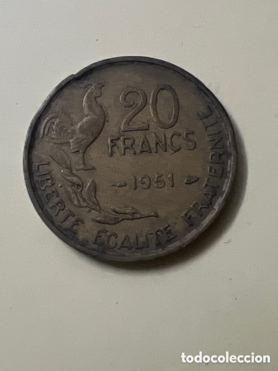 Monedas antiguas de Europa: X100. Moneda - Francia.20 francs 1951