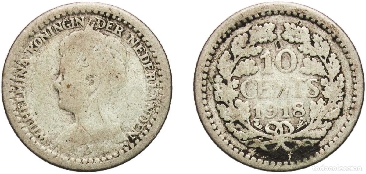 Monedas antiguas de Europa: Netherlands Batavian Republic 1918 10 Cents - Wilhelmina Silver (.640) Utrecht Mint (20000000) 1.3g
