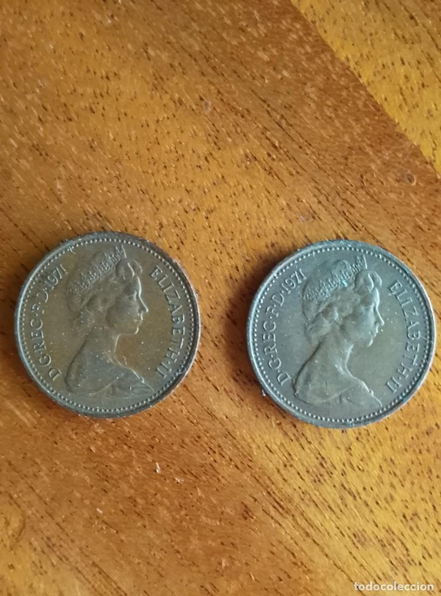 Monedas antiguas de Europa: New Penny 1971. Reino Unido 2 monedas