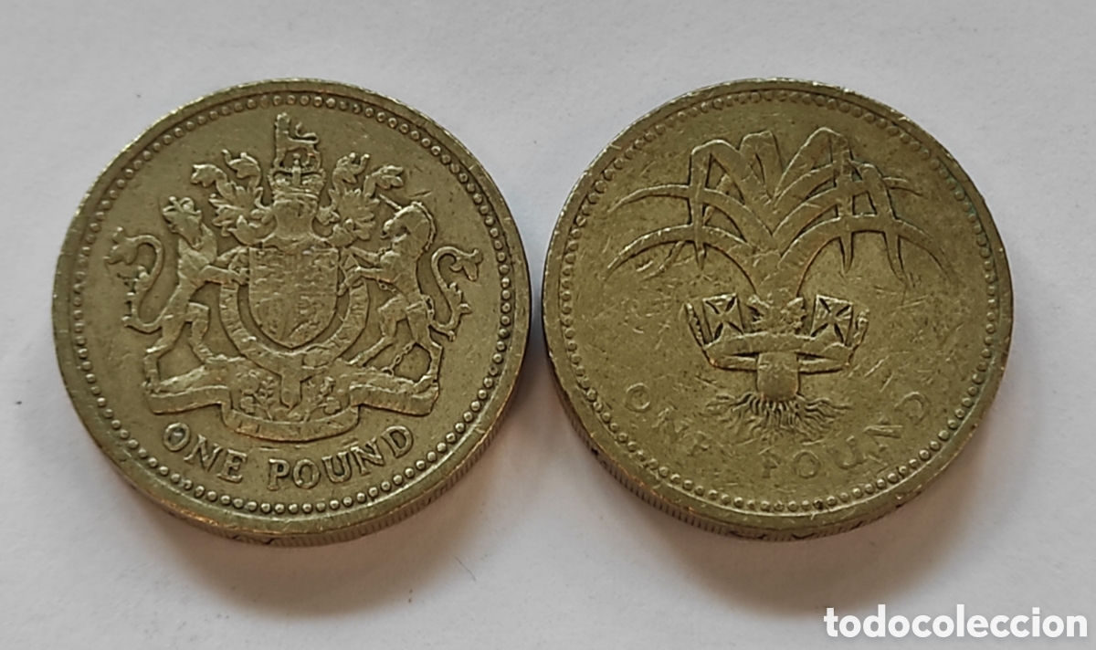 Monedas antiguas de Europa: Gran Breta&ntilde;a lote 2 monedas 1 pound 1983 y 1990 diferente km Reino Unido