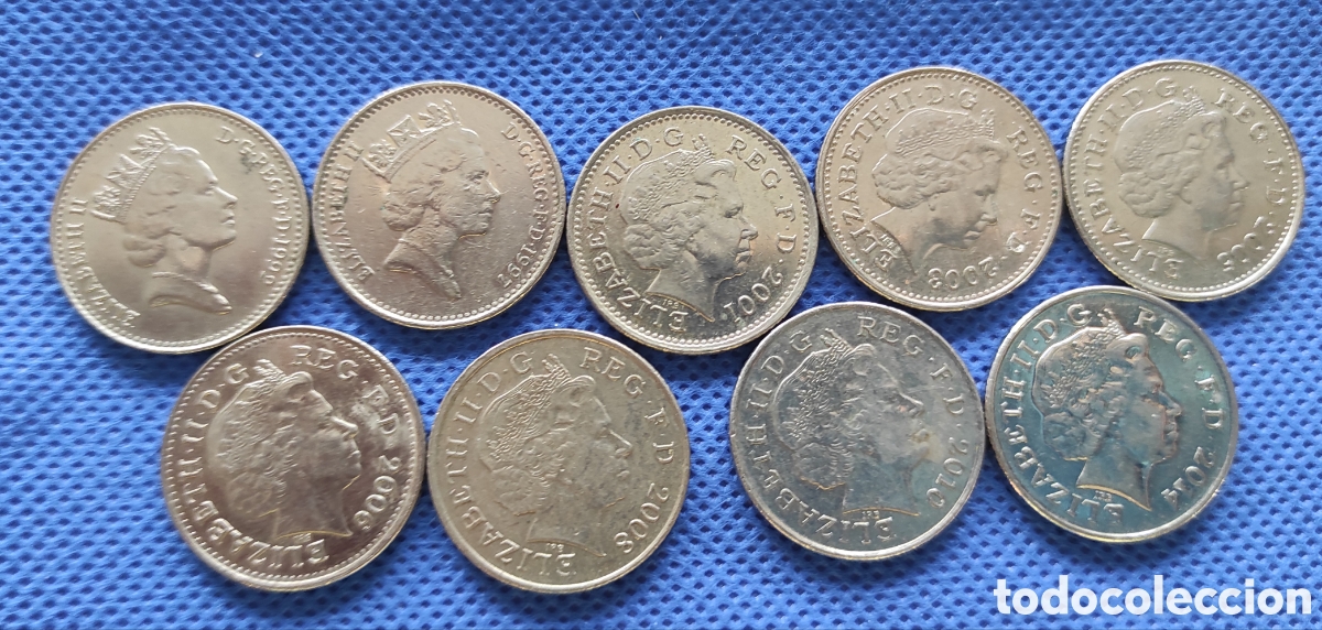 Monedas antiguas de Europa: REINO UNIDO LOTE 9 MONEDAS 10 PENCE A&Ntilde;OS DIFERENTES