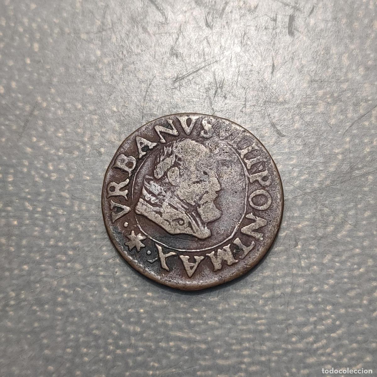 Monedas antiguas de Europa: ESTADOS PAPALES PONTIFICIO VATICANO AVIGNON URBANO VIII DOUBLE TOURNOIS 1637