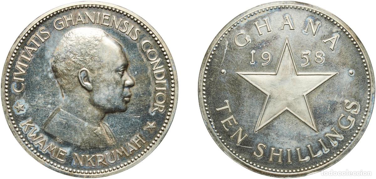 Monedas antiguas de Europa: Ghana British Dominion 1958 10 Shillings - Elizabeth II (Independence) Silver (.925) Royal Mint (To