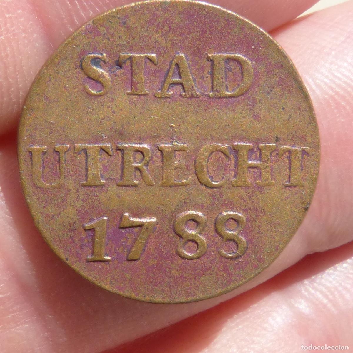 Monedas antiguas de Europa: Duit 1788, Utrecht, Paises Bajos, cobre, 3,19gr, 22mm.