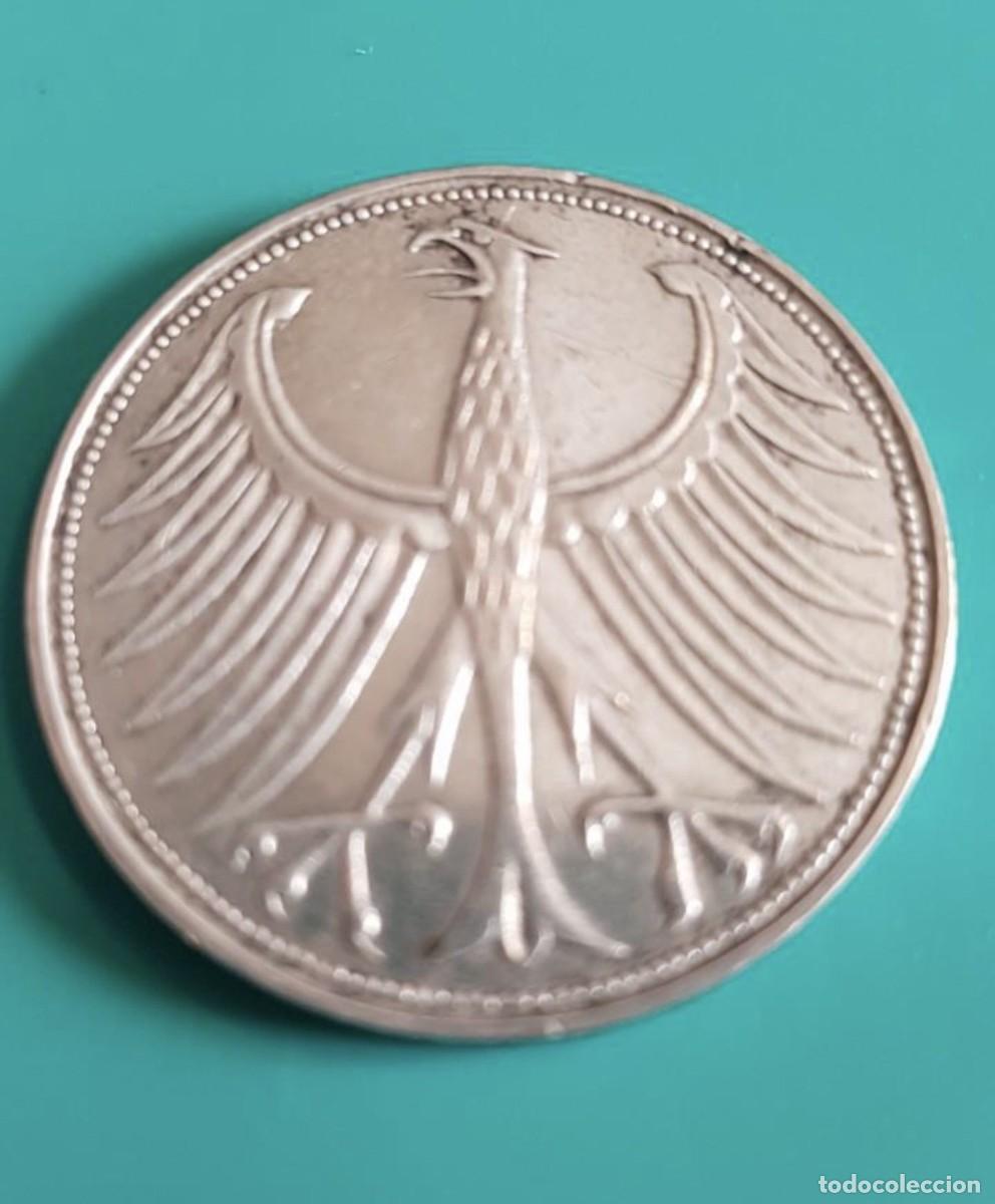 Monedas antiguas de Europa: Moneda Plata 5 Marcos Alemania 1951.