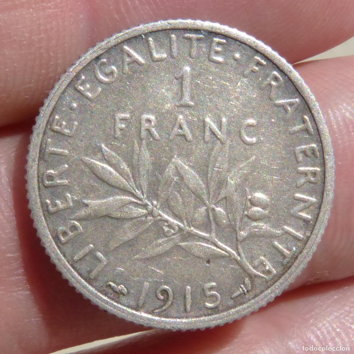 Monedas antiguas de Europa: 1 franc 1915, plata, 5,01gr.