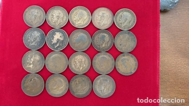 Monedas antiguas de Europa: 19 monedas de 1 penique, Reino Unido, Jorge V, todas diferentes