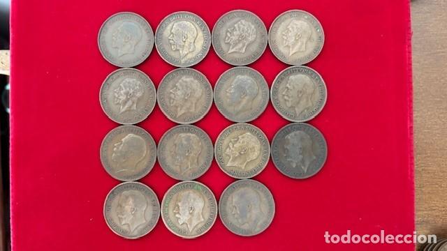 Monedas antiguas de Europa: 15 monedas de 1 penique, Reino Unido, Jorge V, todas diferentes