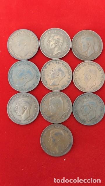 Monedas antiguas de Europa: 10 monedas de 1 penique, Reino Unido, Jorge VI, todas diferentes