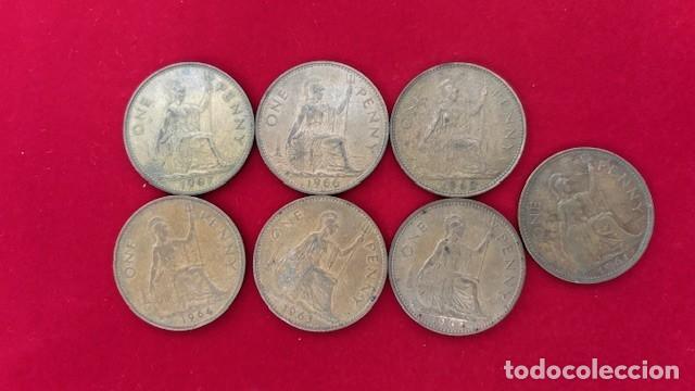 Monedas antiguas de Europa: 7 monedas 1 penique, Isabel II 1967, diferentes