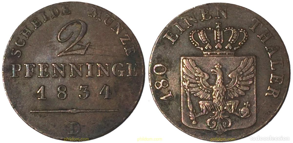 Monedas antiguas de Europa: 1822 ALEMANIA 1834 GERMAN 2 PFENNINGE 1834 ALEMANIA