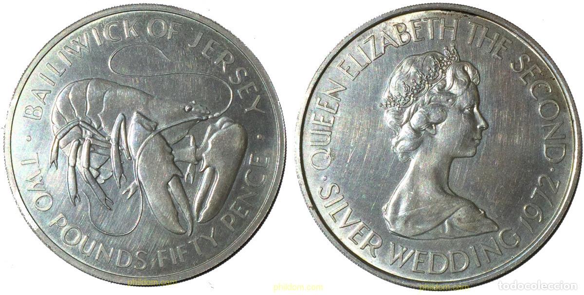 Monedas antiguas de Europa: 1854 JERSEY 1972 JERSEY 2&frac12; POUNDS 1972 SILVER UNCIRCULATED LOBSTER