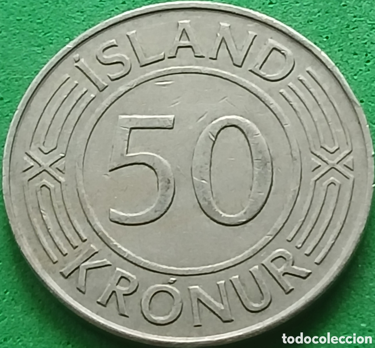 Monedas antiguas de Europa: Islandia 50 coronas 1975 km#16 Independencia, poco com&uacute;n