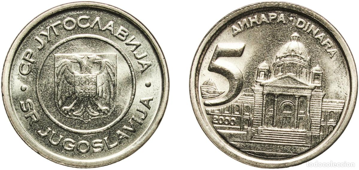 Monedas antiguas de Europa: Yugoslavia Federal Republic 2000 5 Dinara Nickel brass (32762500) 6.32g UNC KM 182 Sch&ouml;n 180