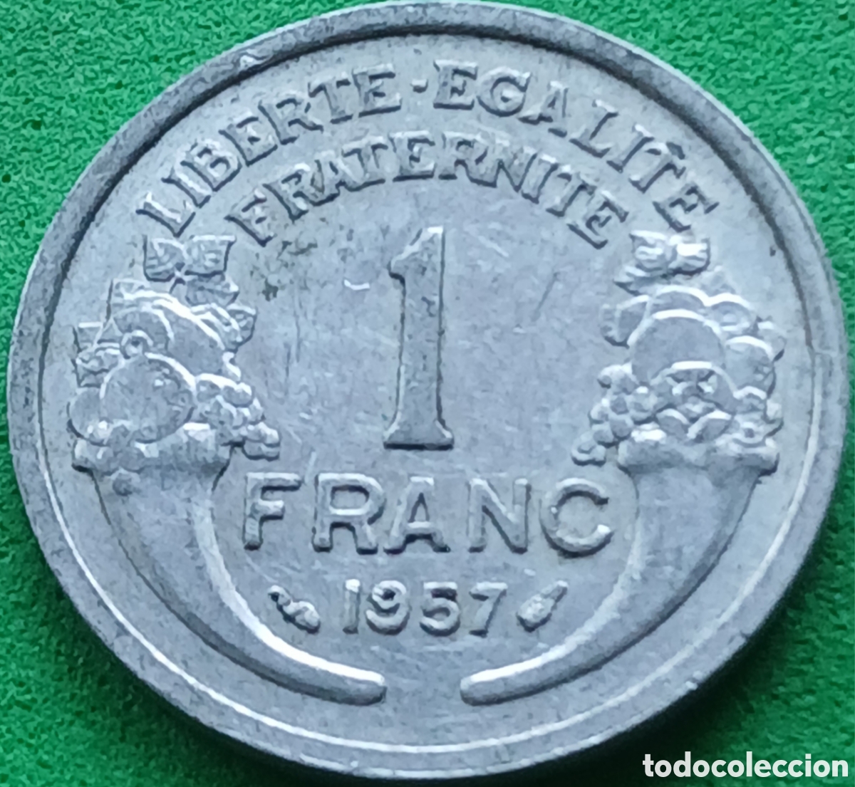 Monedas antiguas de Europa: Francia 1 franco 1957 km#885a sin marca de ceca