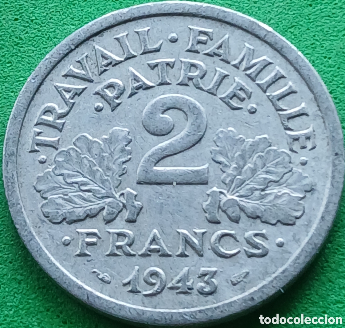 Monedas antiguas de Europa: Francia 2 francos 1943 km#904 sin marca de ceca