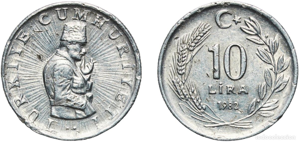 Monedas antiguas de Europa: Turkey Republic 1982 10 Lira (crescent to right) Aluminium (Etial 30) (17092000) 2.45g XF KM 950.1