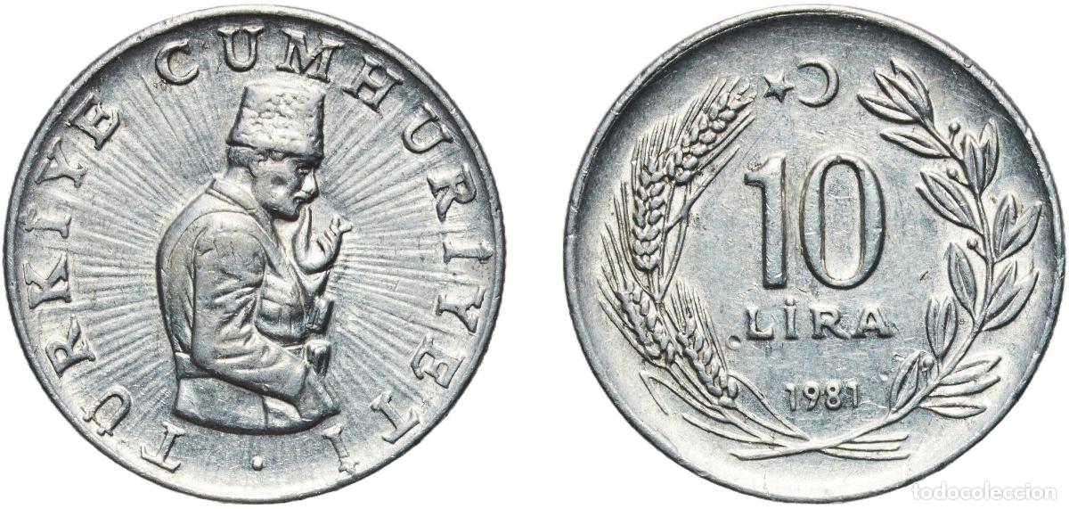 Monedas antiguas de Europa: Turkey Republic 1981 10 Lira (crescent to left) Aluminium (Etial 30) (25520000) 2.44g AU KM 945 Sc