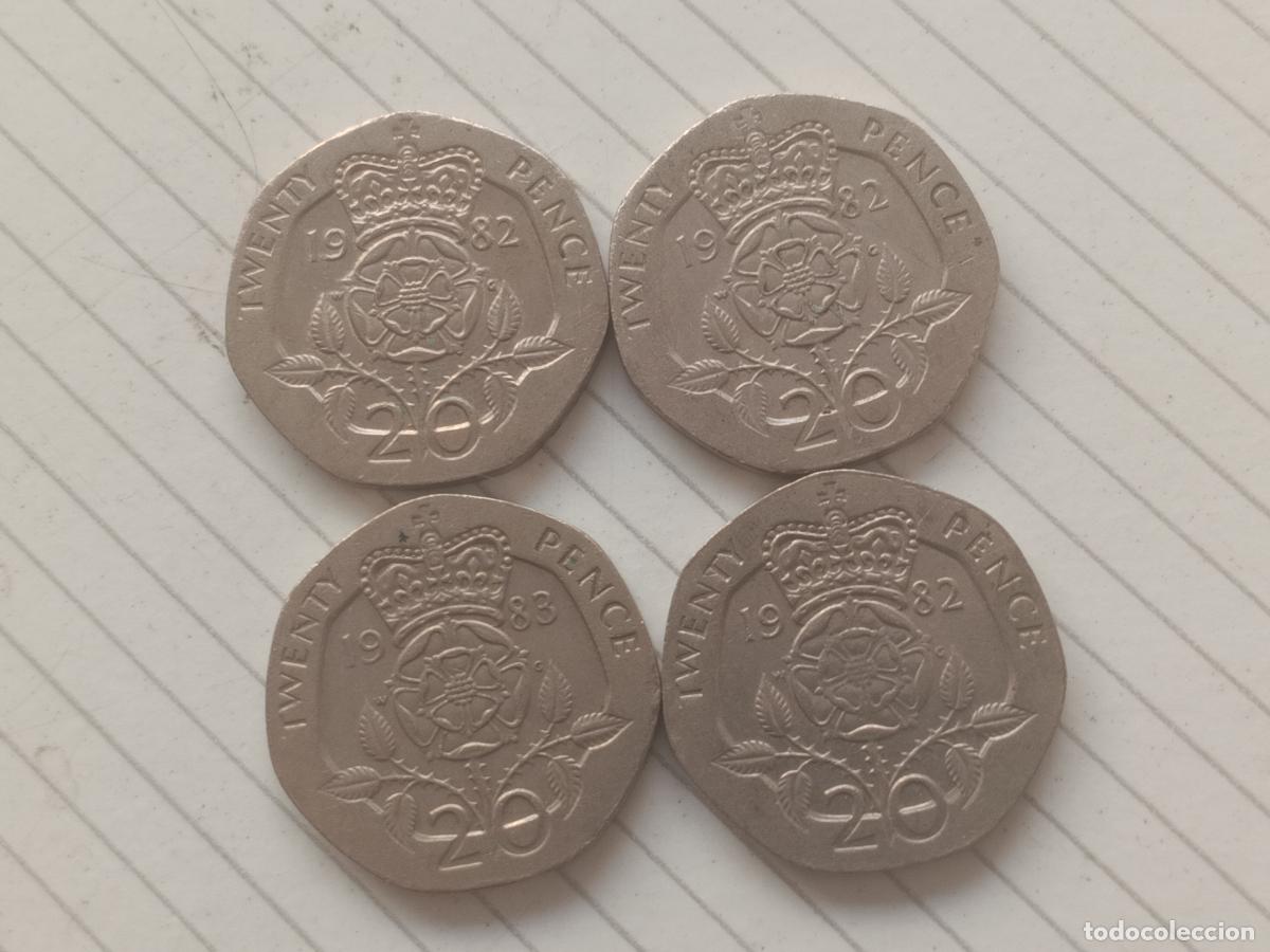 Monedas antiguas de Europa: Reino Unido. 4 monedas de 20 pence