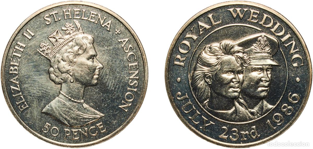 Monedas antiguas de Europa: Saint Helena and Ascension British Overseas Territory 1986 50 Pence - Elizabeth II (Royal Wedding)