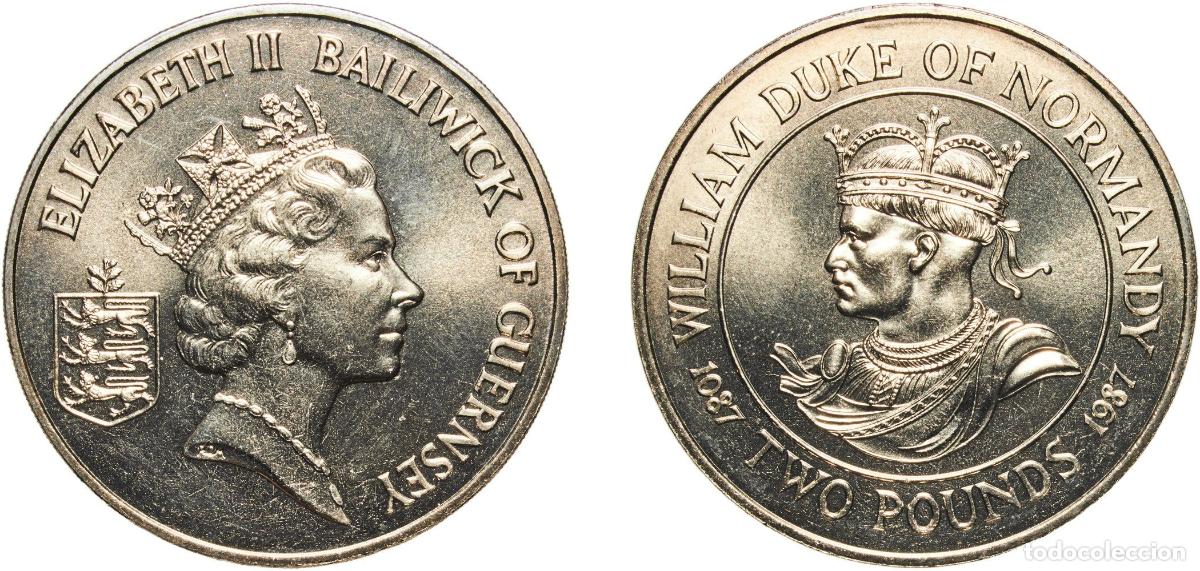 Monedas antiguas de Europa: Guernsey British dependency 1987 2 Pounds - Elizabeth II (King William I) Copper-nickel (18000) 28.