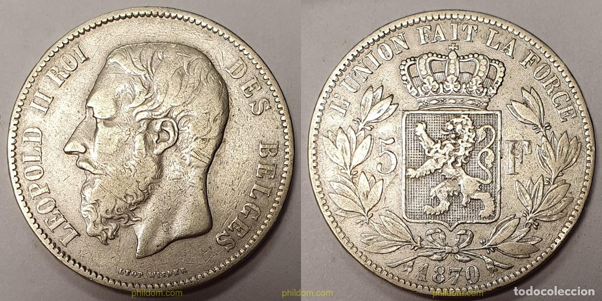 Monedas antiguas de Europa: 1105 BELGICA 1870 BELGIUM 5 FRANCS 1870