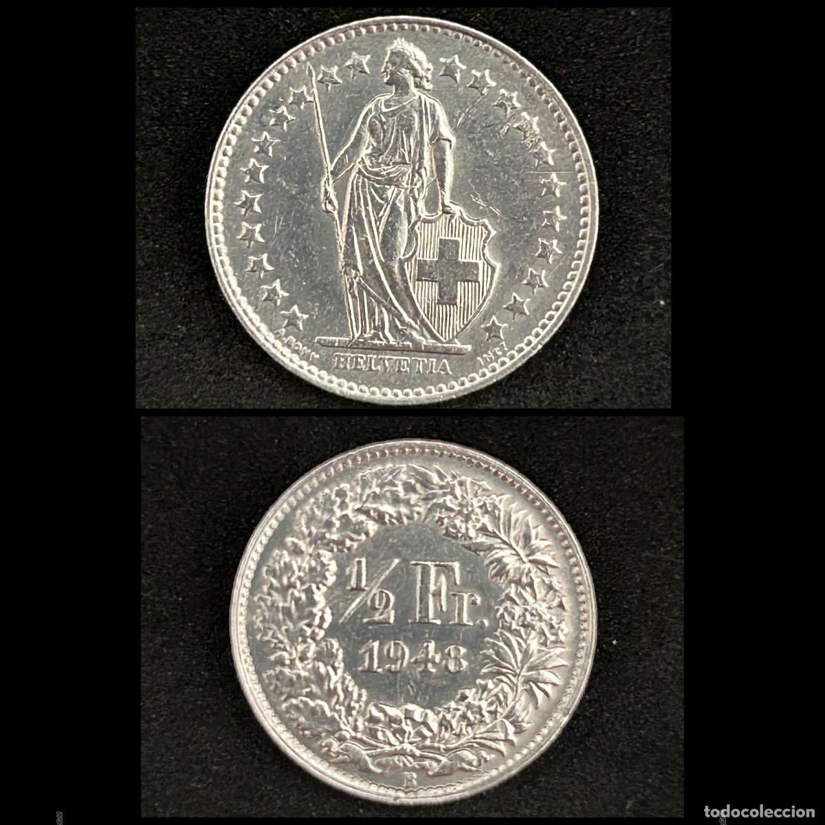 Monedas antiguas de Europa: Moneda 1/2 Franco Suizo 1948
