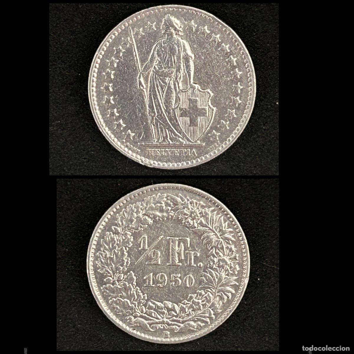 Monedas antiguas de Europa: Moneda 1/2 Franco Suizo 1950
