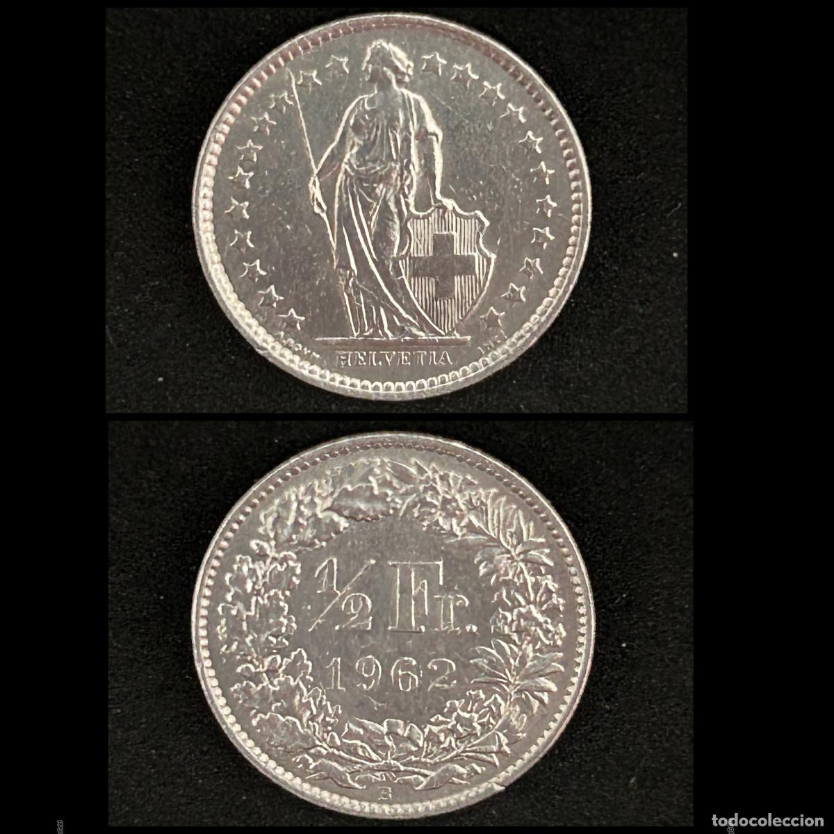 Monedas antiguas de Europa: Moneda 1/2 Fraco Suizo 1962