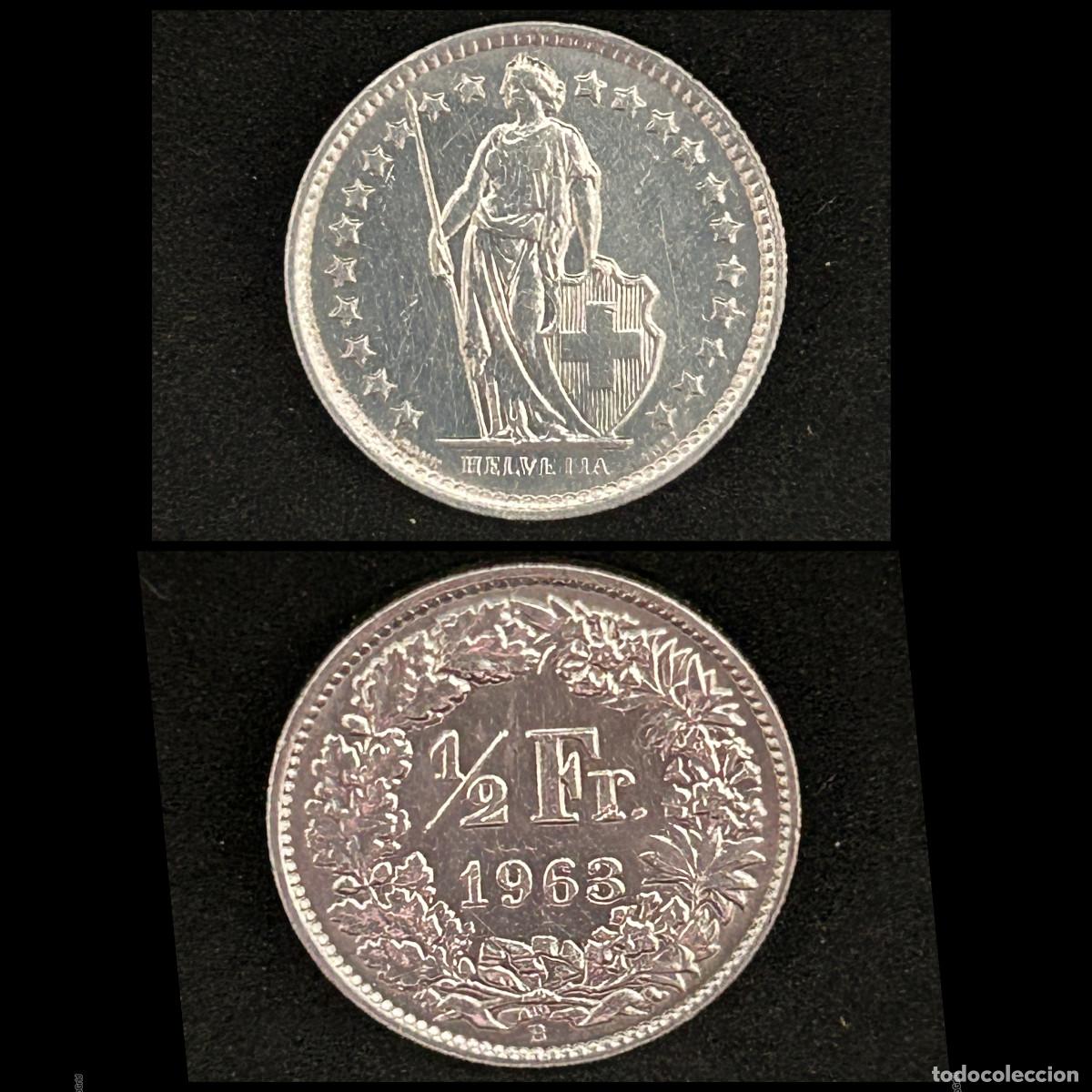 Monedas antiguas de Europa: Moneda 1/2 Fraco Suizo 1963