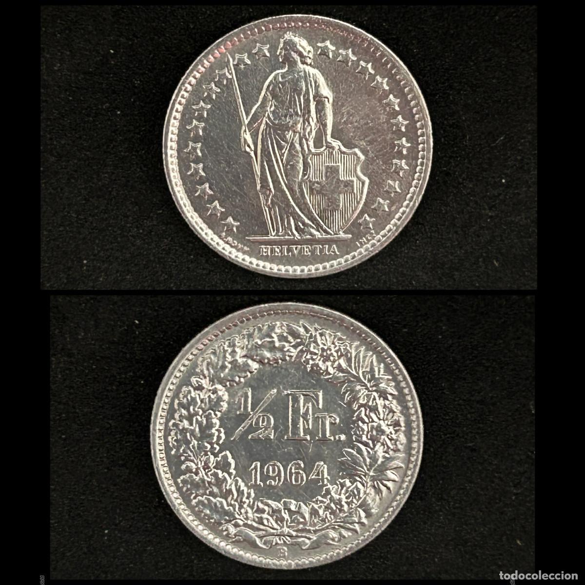 Monedas antiguas de Europa: Moneda 1/2 Fraco Suizo 1964