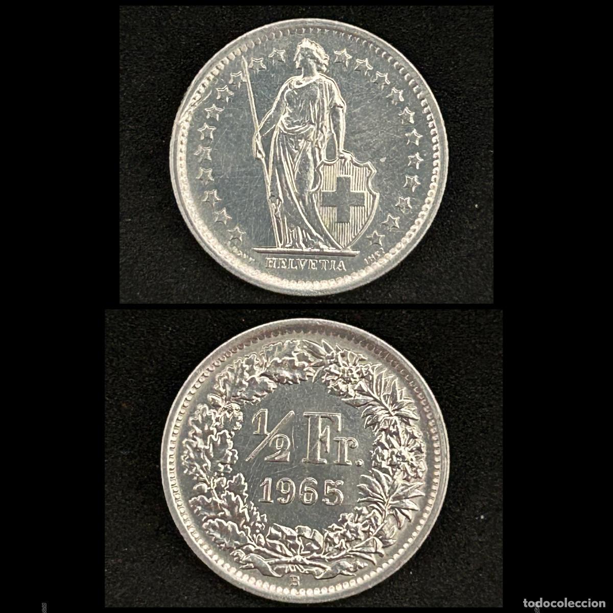 Monedas antiguas de Europa: Moneda 1/2 Fraco Suizo 1965