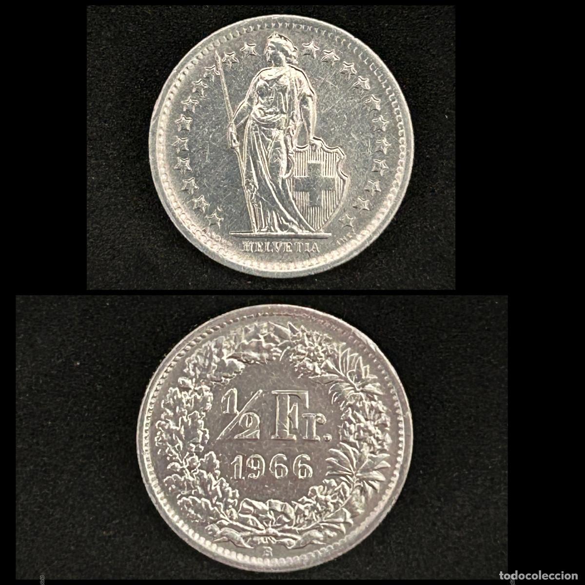 Monedas antiguas de Europa: Moneda 1/2 Fraco Suizo 1966