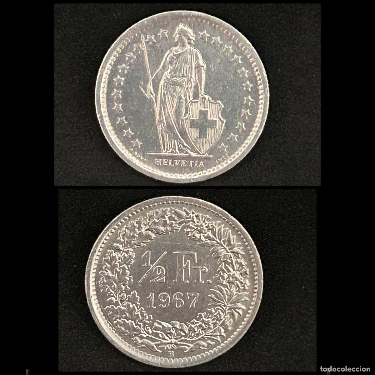Monedas antiguas de Europa: Moneda 1/2 Fraco Suizo 1967