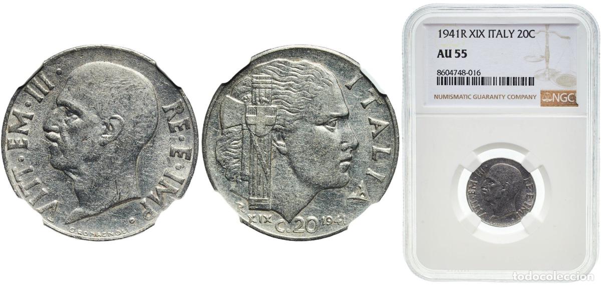 Monedas antiguas de Europa: Italy Kingdom 1941 R 20 Centesimi - Victor Emmanuel III (magnetic; reeded edge) Acmonital (ferritic