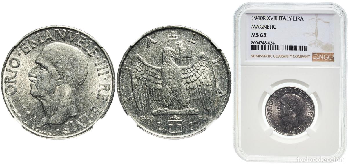 Monedas antiguas de Europa: Italy Kingdom 1940 R 1 Lira - Vittorio Emanuele III (magnetic) Acmonital (Ferritic) Rome Mint (2599