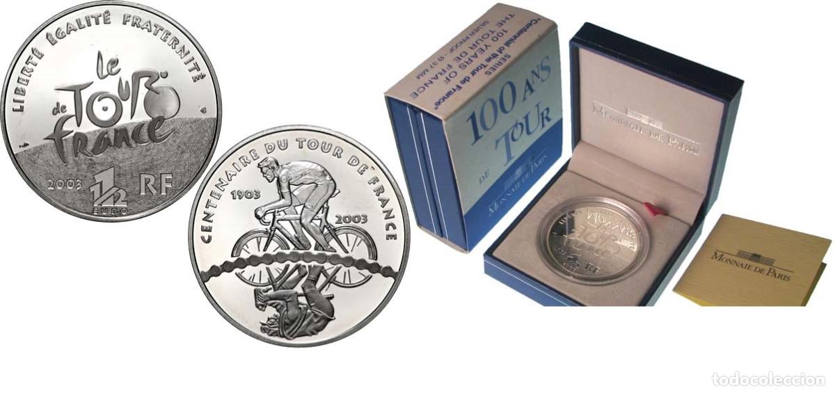 Monedas antiguas de Europa: FRANCIA 1 y 1/2 euro plata 2003 proof Centenario TOUR DE FRANCE