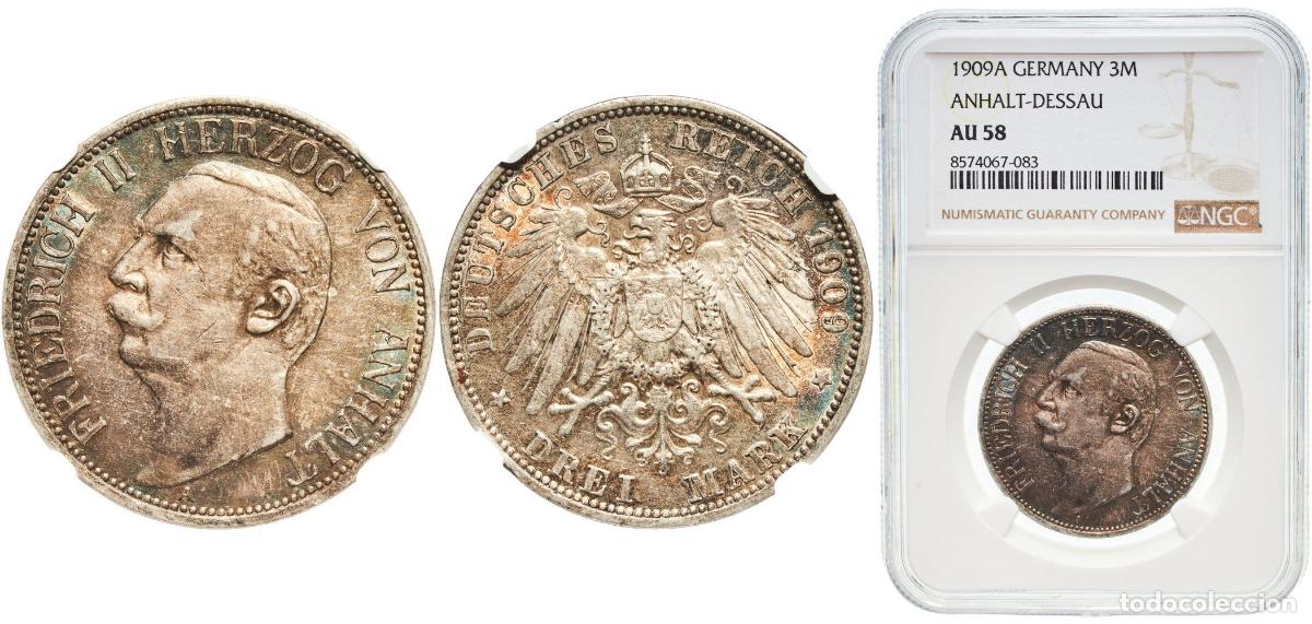 Monedas antiguas de Europa: Germany Principality of Anhalt-Dessau 1909 A 3 Mark - Frederick II Wonderful patina Silver (.900) B