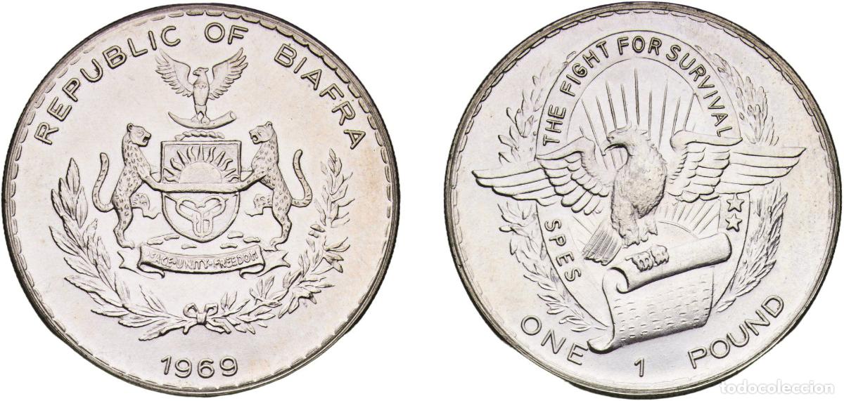 Monedas antiguas de Europa: Nigeria Biafra Republic 1969 1 Pound Silver (.750) 25.61g UNC KM 6
