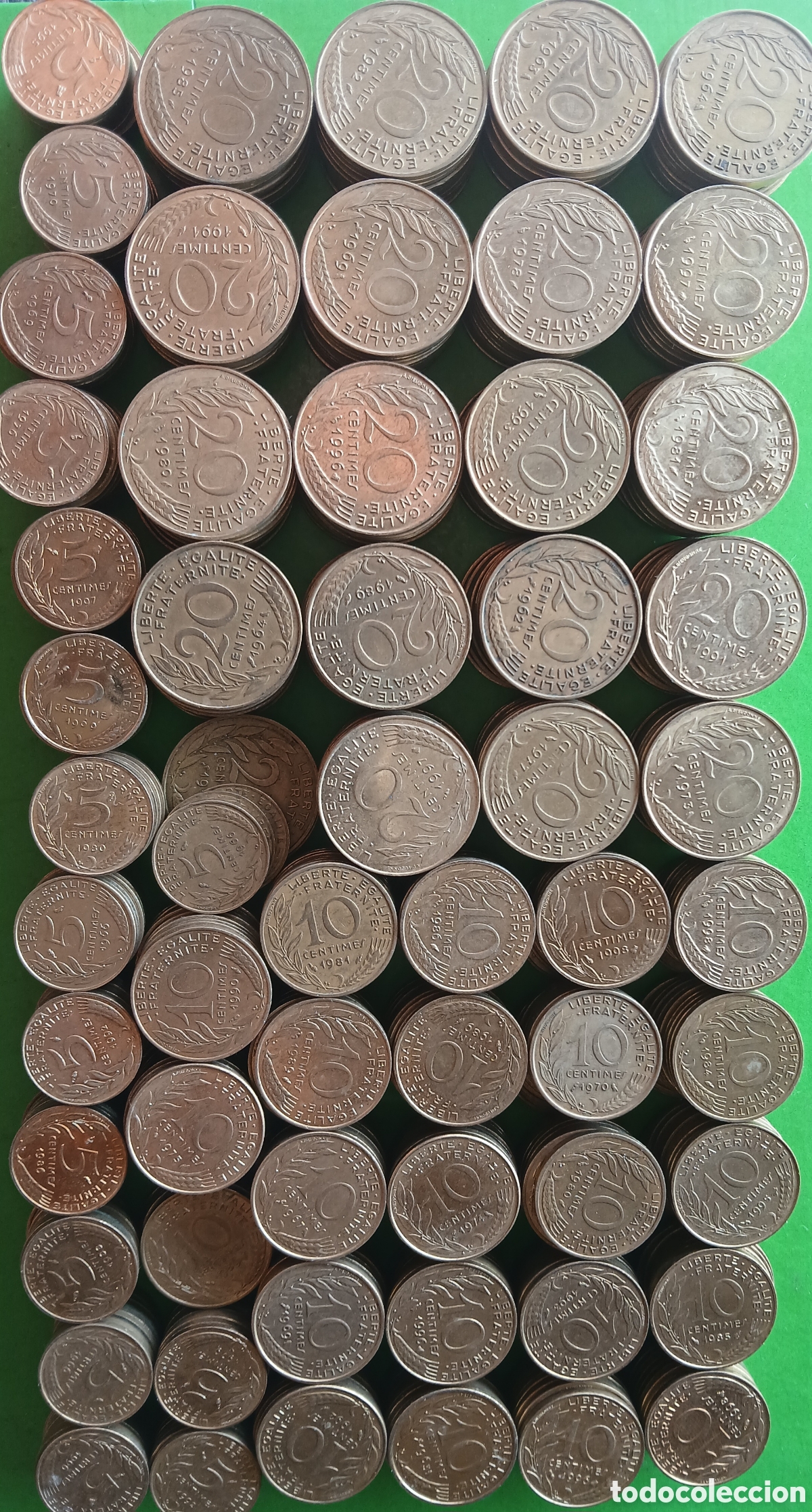 Monedas antiguas de Europa: Francia lote 570 monedas de 20/10/5 centimos desde 1962