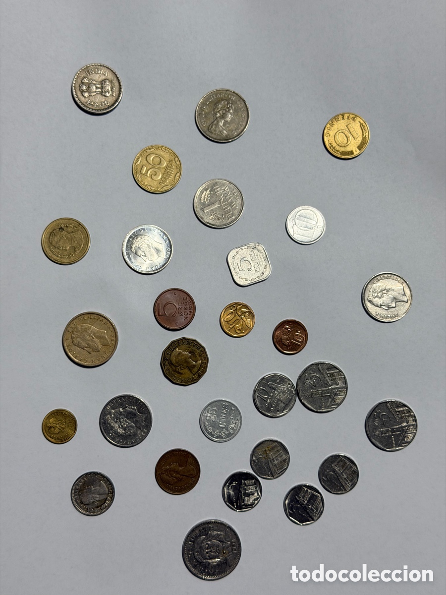Monedas antiguas de Europa: Lote de monedas del mundo: Espa&ntilde;a (Pesetas), Cuba, Alemania (Marcos), Sri Lanka y otros