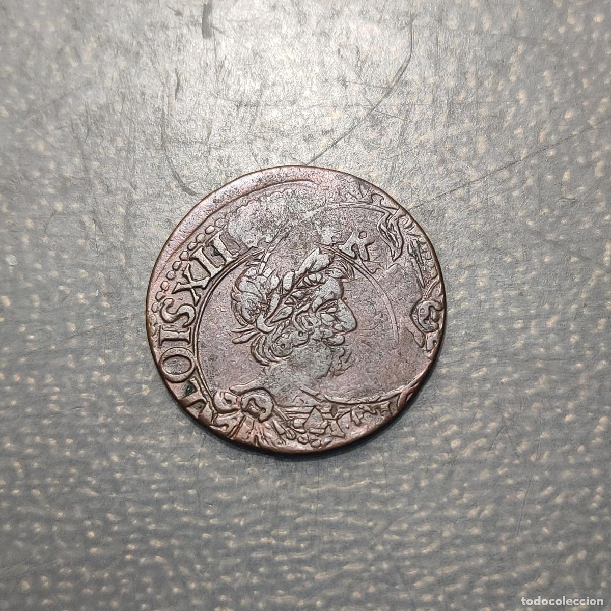 Monedas antiguas de Europa: ERROR FRANCIA FRANCE LOUIS XIII DOUBLE TOURNOIS 1637 ERROR DOBLE ACUNACION