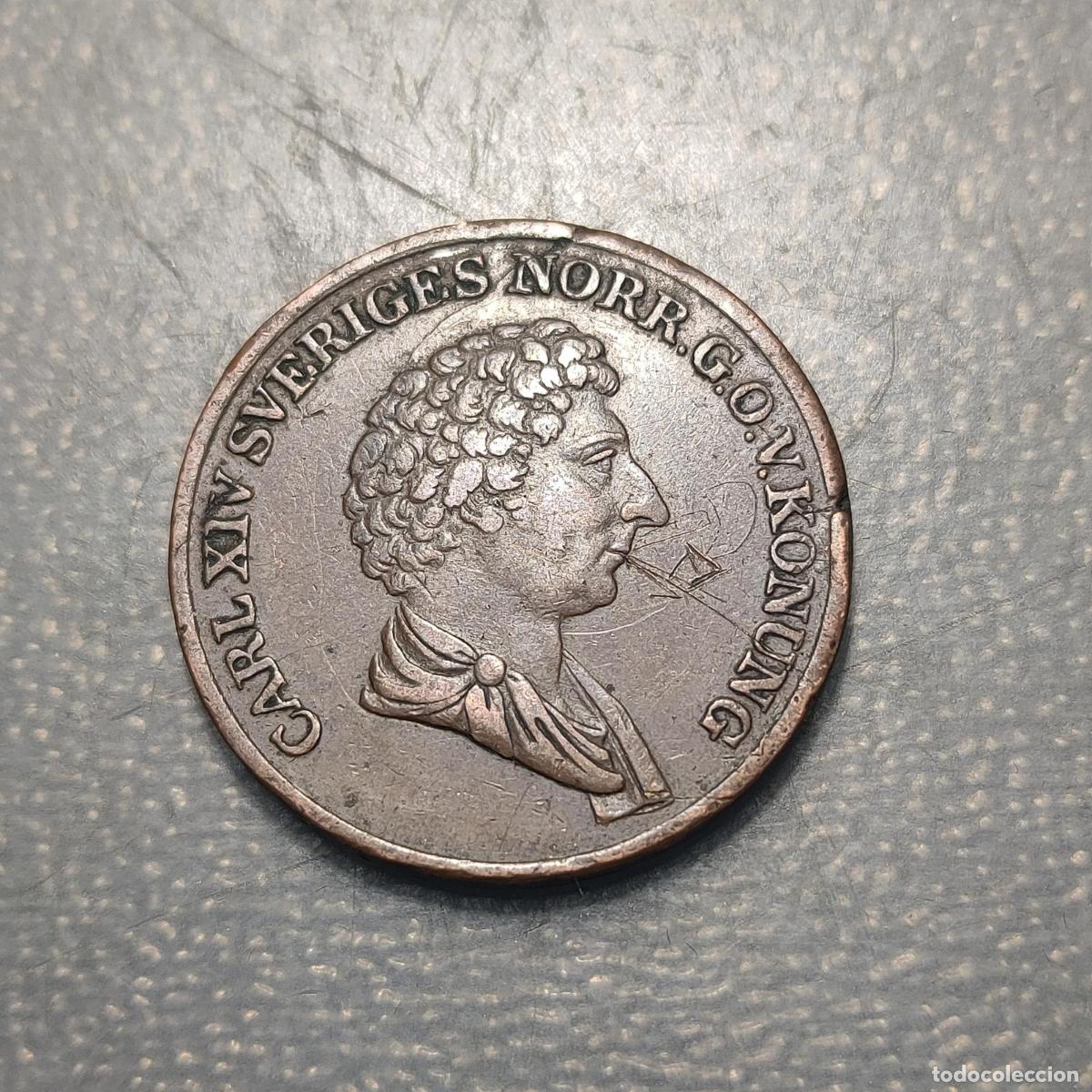 Monnaies anciennes de Europe: SUECIA SWEDEN CARL XIV 1 SKILLING BANCO 1836 MBC- RAYAS