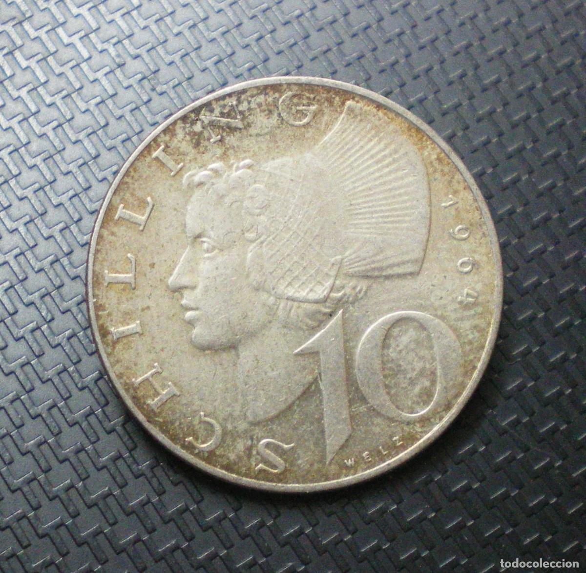 Monedas antiguas de Europa: AUSTRIA - 10 CHELINES de PLATA a&ntilde;o 1964
