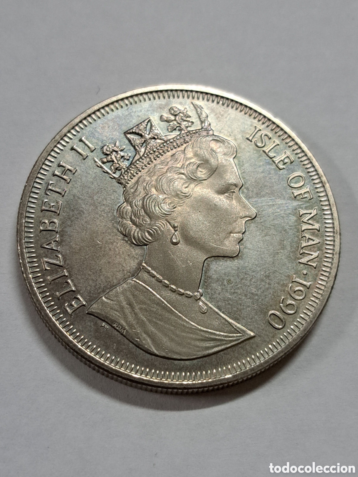 Monedas antiguas de Europa: Corona de plata isla de Man a&ntilde;o 1990 Isabel II