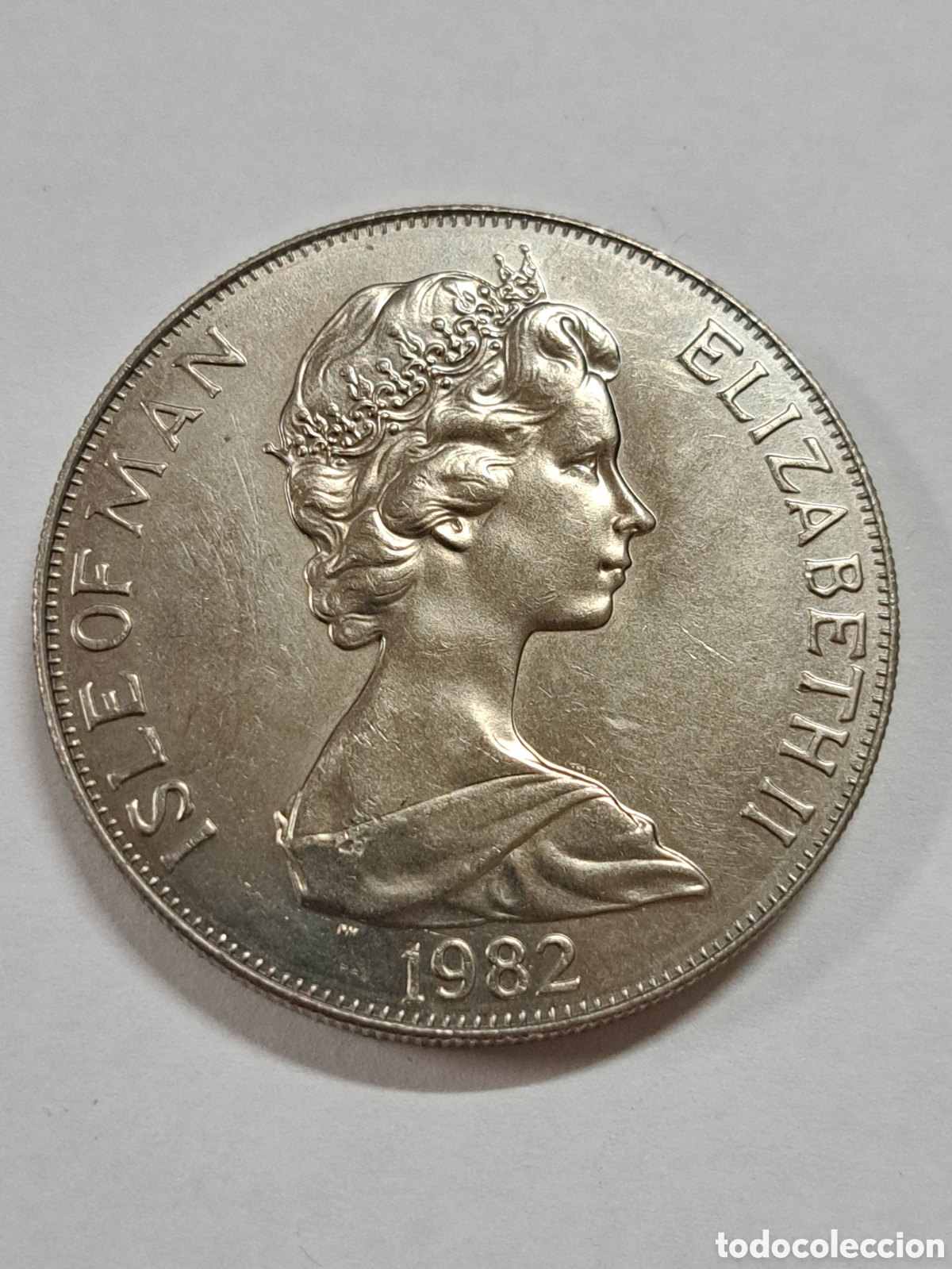 Monedas antiguas de Europa: Una corona de plata de la isla de Man a&ntilde;o 1982 sin circulaci&oacute;n