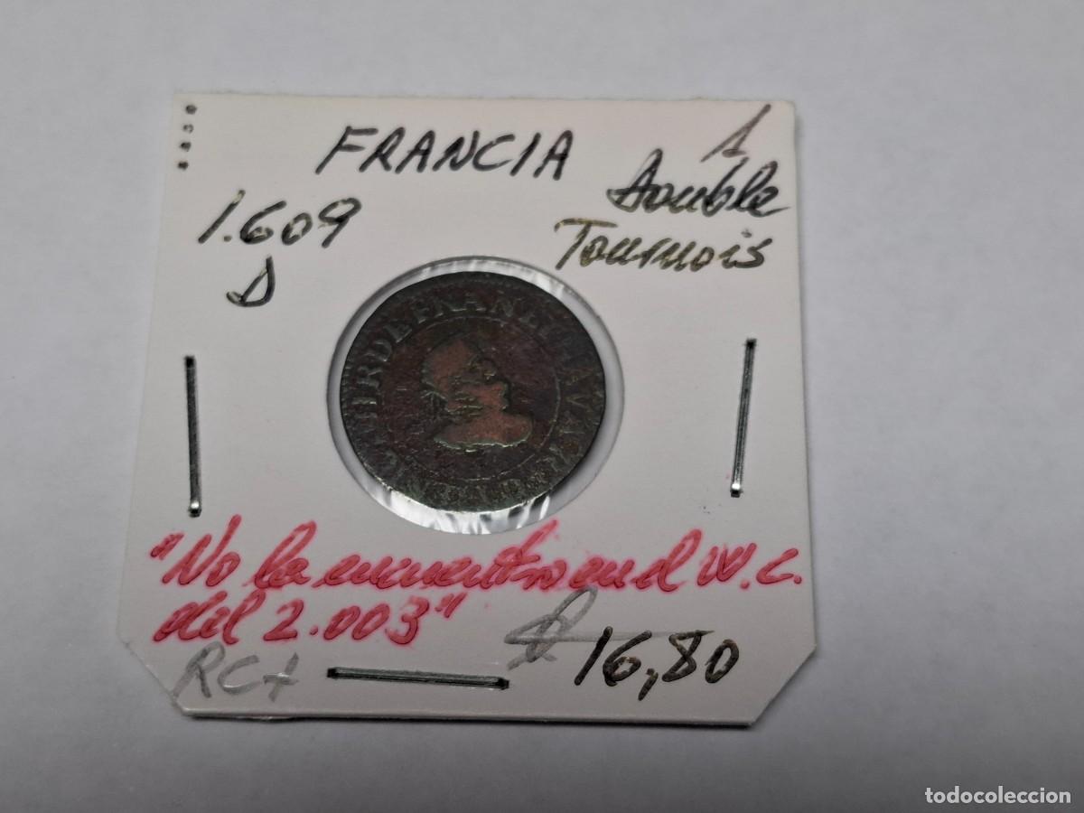 Monedas antiguas de Europa: 1 DOUBLE TOURNOIS de 1609 D FRANCIA en RC+