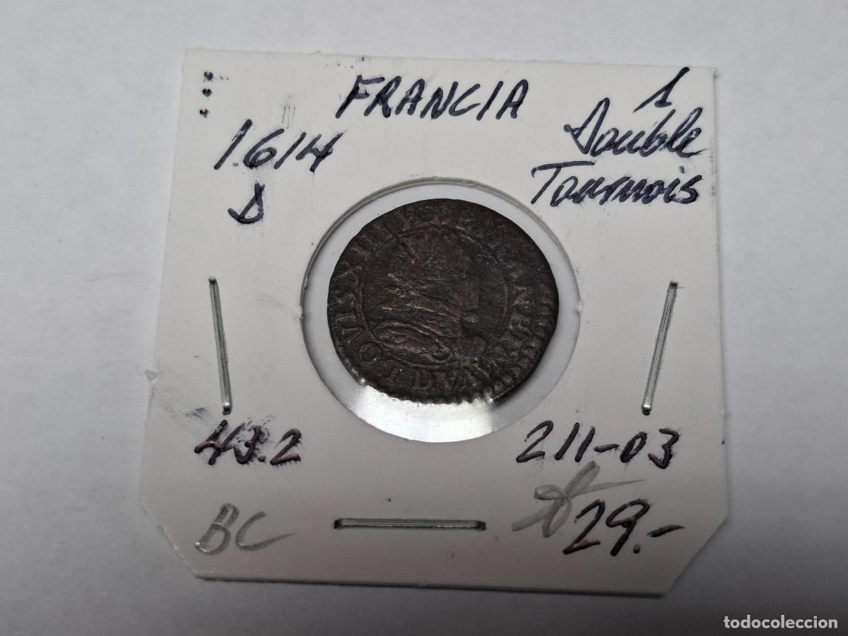 Monedas antiguas de Europa: 1 DOUBLE TOURNOIS de 1614 D KM 43.2 FRANCIA en BC