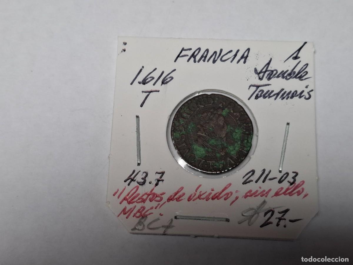 Monedas antiguas de Europa: 1 DOUBLE TOURNOIS de 1616 T KM 43.7 FRANCIA en BC+