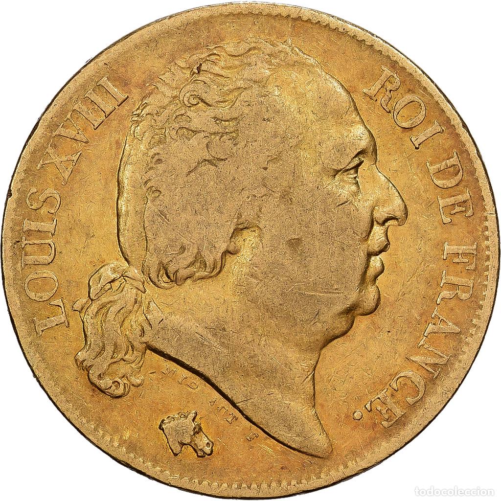 Monedas antiguas de Europa: [#1213927] Francia, 20 Francs, Louis XVIII, 1818, Lille, Oro, BC+, Gadoury:1028, KM:712.9